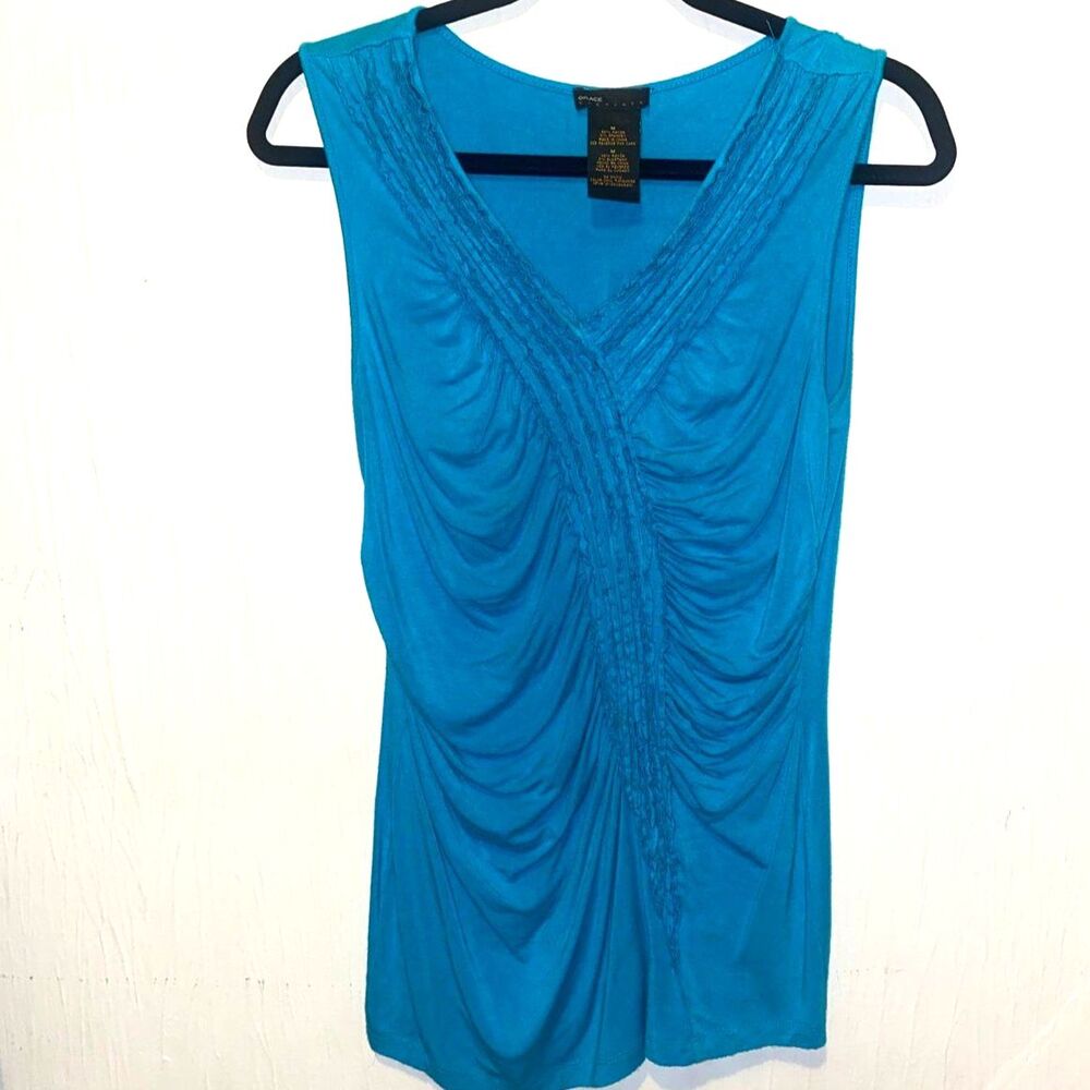 Grace Elements Women's Ruched Sleeveless V-Neck Blouse Cool Turquoise Medium